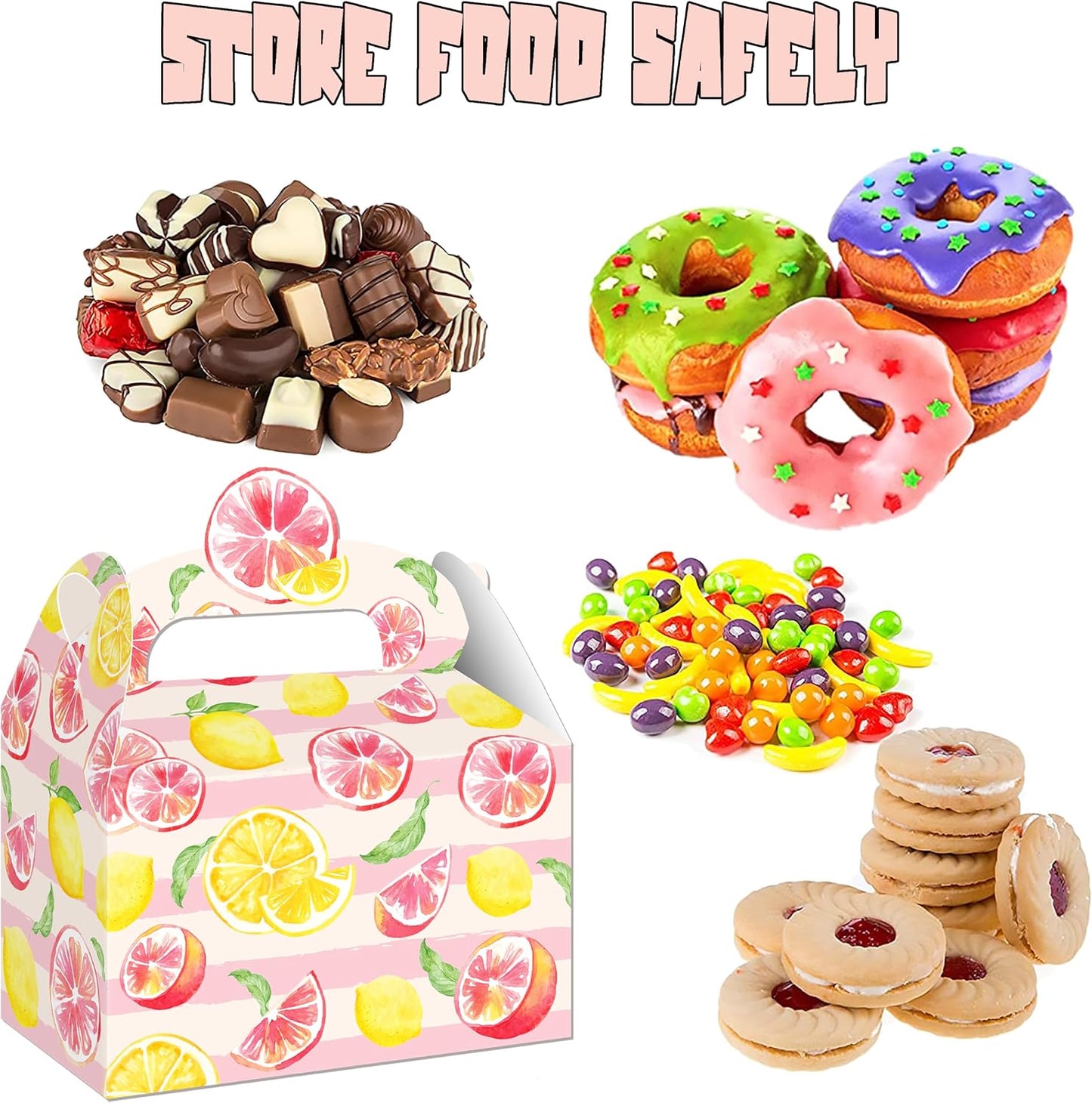 Pink Citrus Lemon Party Favor Boxes Summer Baby Shower Treat Gift Boxes | 12pcs pre-folded citrus lemon gable treat boxes, for little cutie summer baby shower candy favor decor