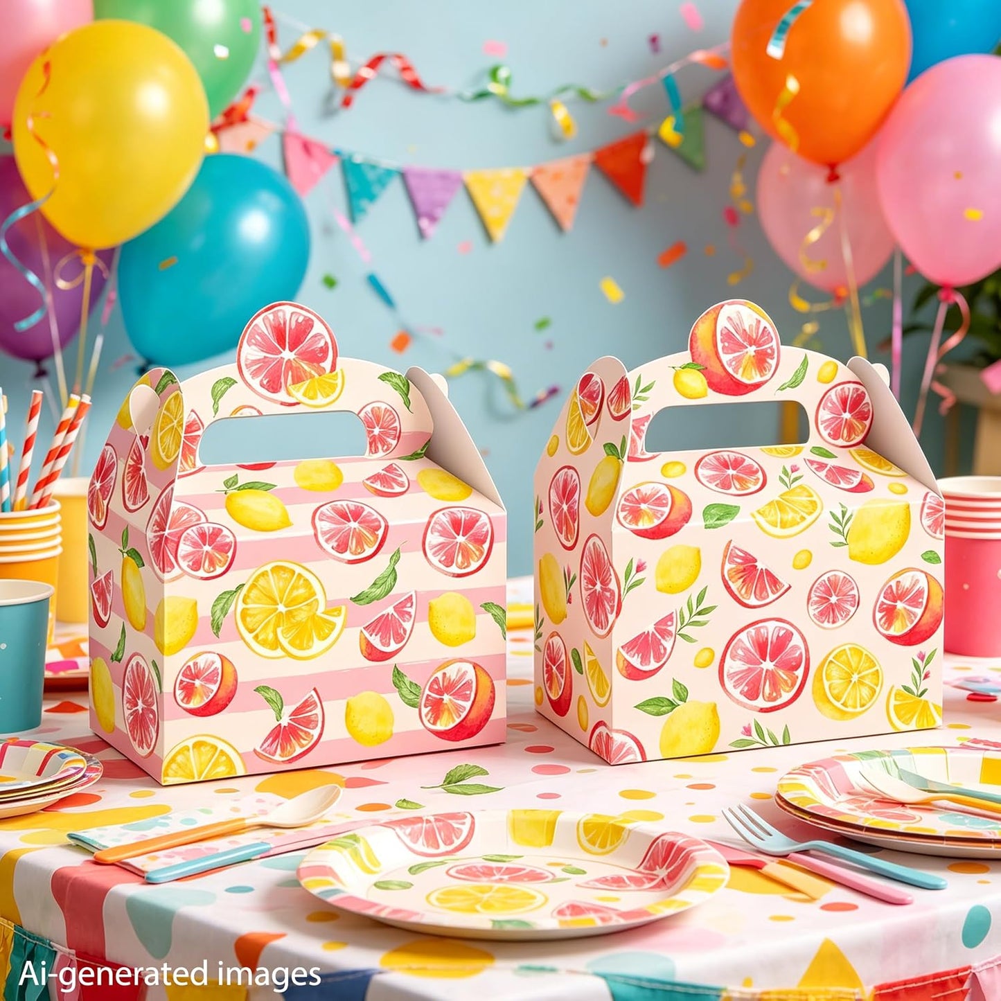Pink Citrus Lemon Party Favor Boxes Summer Baby Shower Treat Gift Boxes | 12pcs pre-folded citrus lemon gable treat boxes, for little cutie summer baby shower candy favor decor