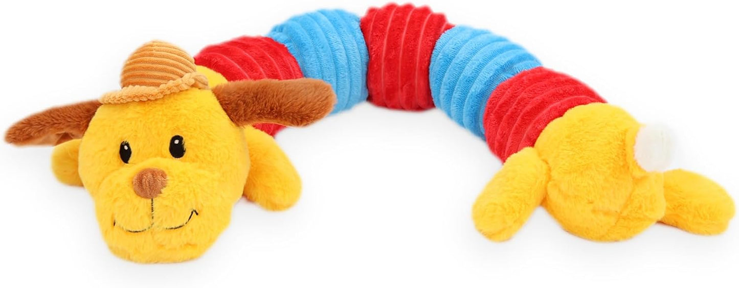 Jumbo Dogapillar - 35" Long Plush Dog Toy, Yellow-Red-Blue Animal, 7 Squeakers, Reinforced Corduroy Fabric, Carry-Snuggle-Chew-Play
