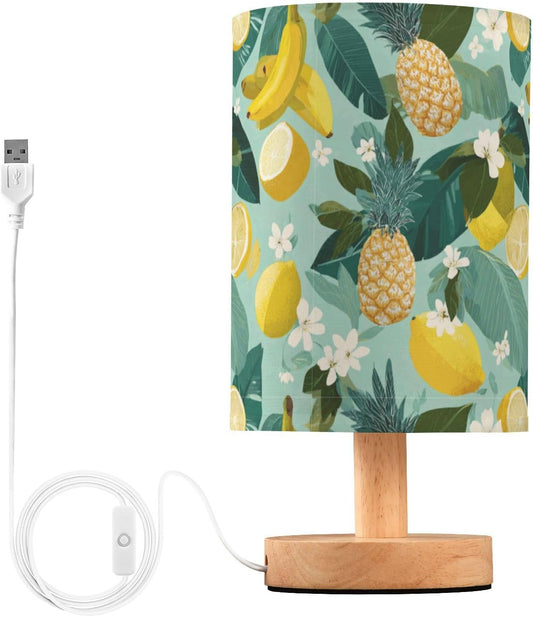 Bedside Table Lamp Lemon Yellow Citrus Fruits (18) Kids Nightstand Lamp Night Light Fabric Shade for Bedroom Living Room Home Office