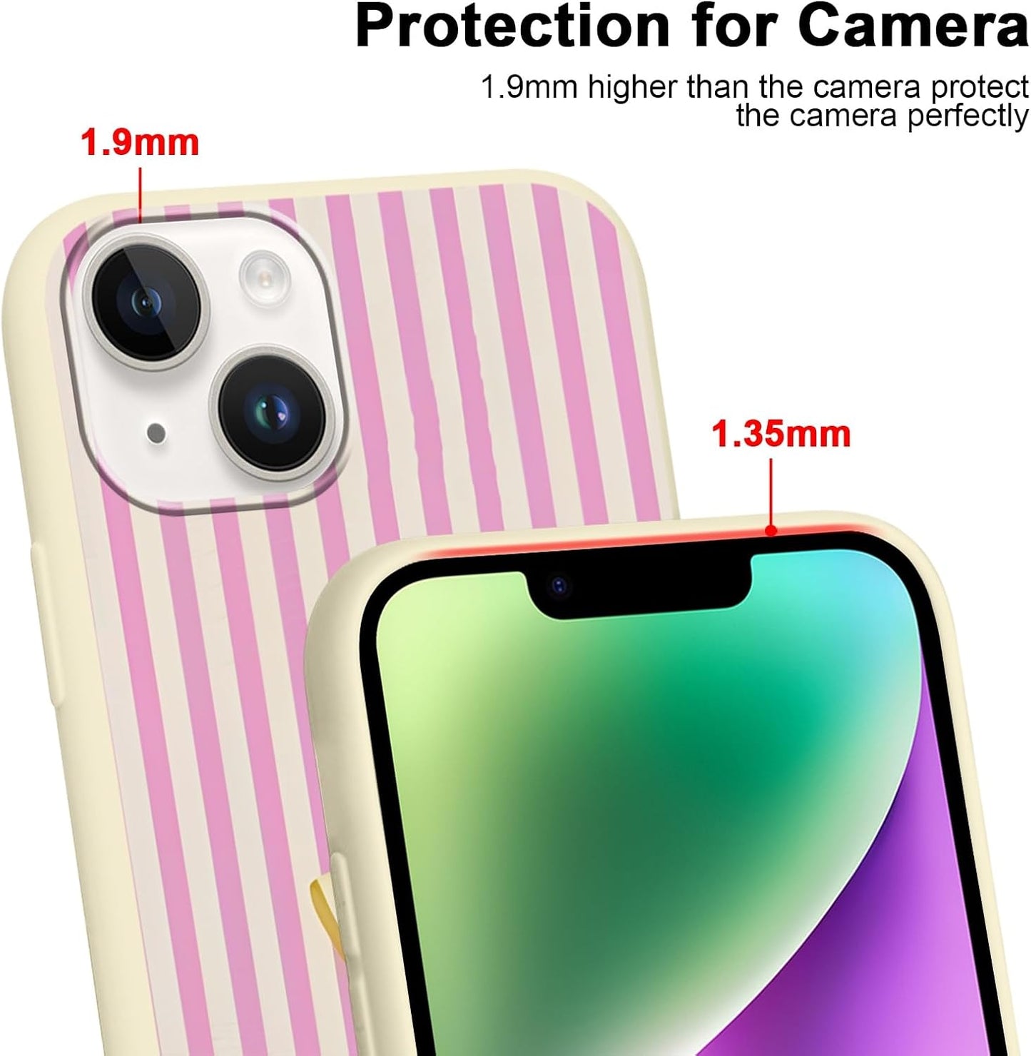 Cute Striped Case for iPhone 14/iPhone 13 Summer, Aesthetic Pink White Stripes Lemons Pattern Design Print Phone Cover for Women Men, Soft Slim TPU Protective Shell for iPhone 14 6,1"