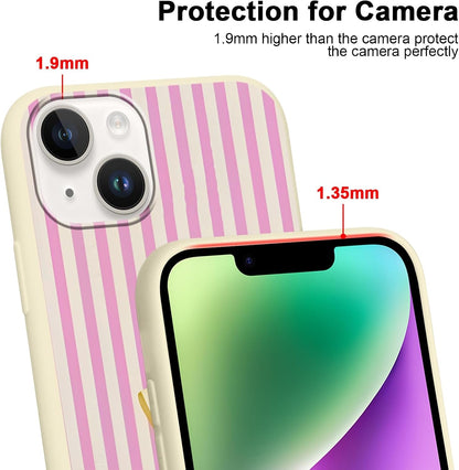 Cute Striped Case for iPhone 14/iPhone 13 Summer, Aesthetic Pink White Stripes Lemons Pattern Design Print Phone Cover for Women Men, Soft Slim TPU Protective Shell for iPhone 14 6,1"