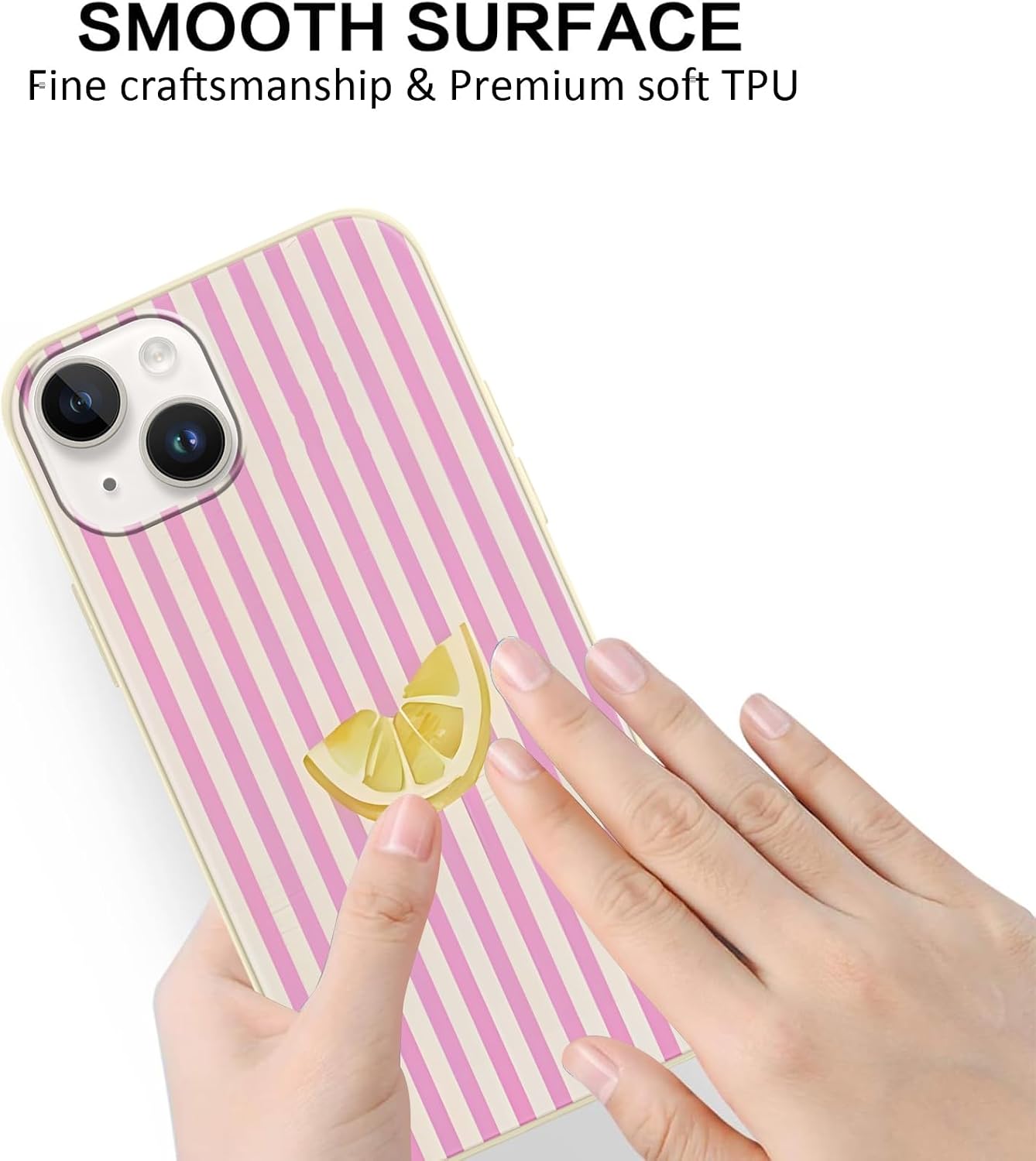 Cute Striped Case for iPhone 14/iPhone 13 Summer, Aesthetic Pink White Stripes Lemons Pattern Design Print Phone Cover for Women Men, Soft Slim TPU Protective Shell for iPhone 14 6,1"