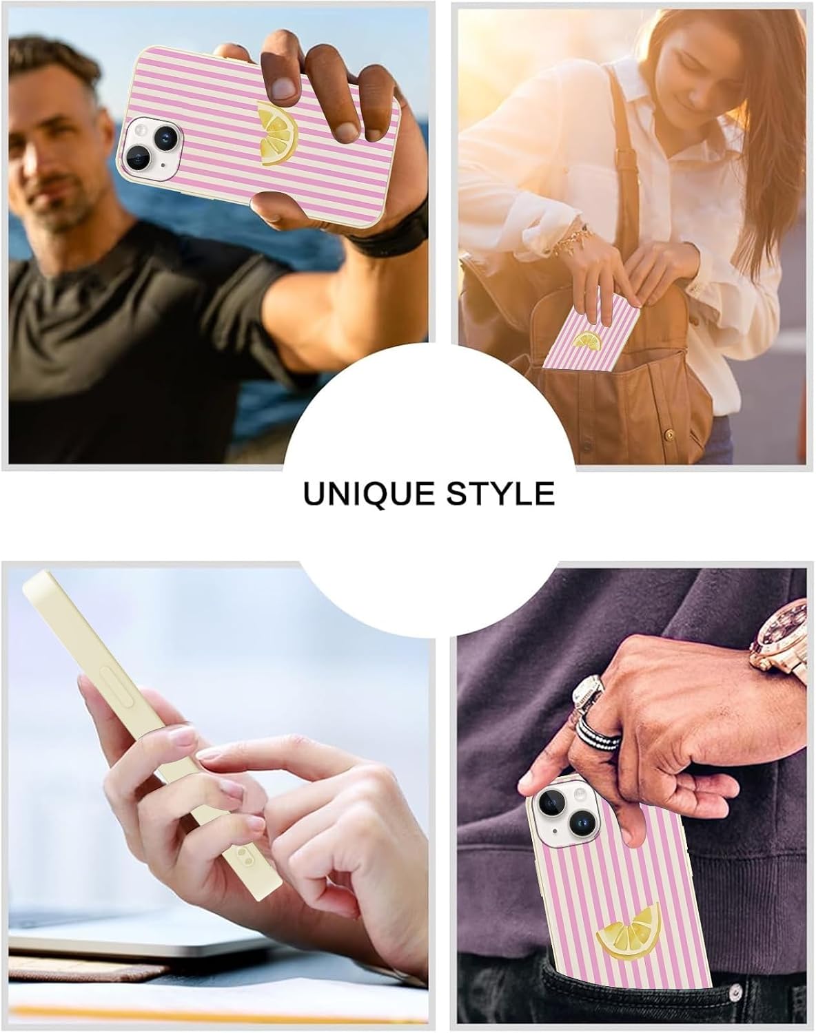 Cute Striped Case for iPhone 14/iPhone 13 Summer, Aesthetic Pink White Stripes Lemons Pattern Design Print Phone Cover for Women Men, Soft Slim TPU Protective Shell for iPhone 14 6,1"