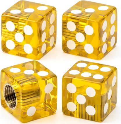 4PCS Dice Shape Tire Valve Stem Caps, Universal Copper Core Dustproof Tire Valve Stem Covers for Cars, SUV, Trucks, Bikes, Motorcycles, Bicycles(Yellow)