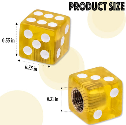 4PCS Dice Shape Tire Valve Stem Caps, Universal Copper Core Dustproof Tire Valve Stem Covers for Cars, SUV, Trucks, Bikes, Motorcycles, Bicycles(Yellow)
