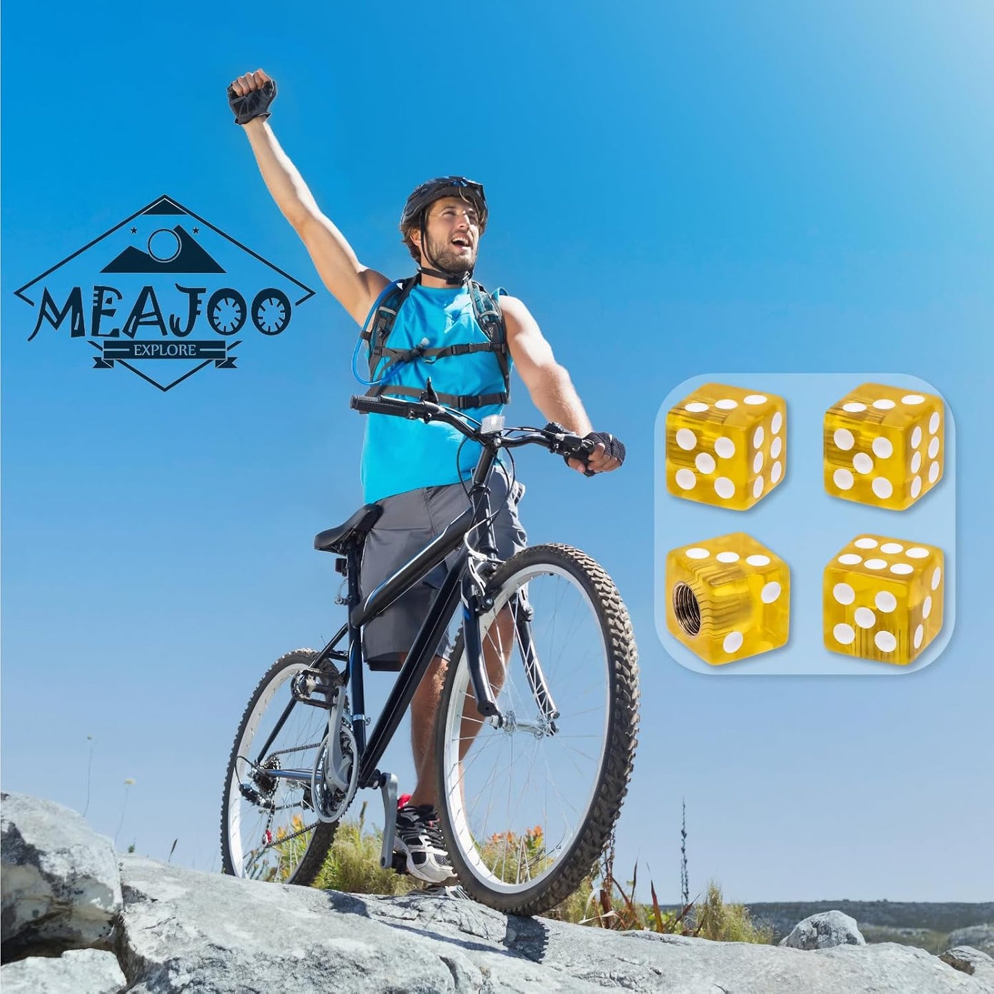 4PCS Dice Shape Tire Valve Stem Caps, Universal Copper Core Dustproof Tire Valve Stem Covers for Cars, SUV, Trucks, Bikes, Motorcycles, Bicycles(Yellow)
