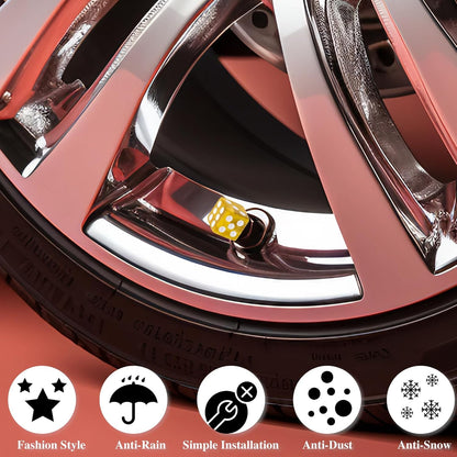 4PCS Dice Shape Tire Valve Stem Caps, Universal Copper Core Dustproof Tire Valve Stem Covers for Cars, SUV, Trucks, Bikes, Motorcycles, Bicycles(Yellow)