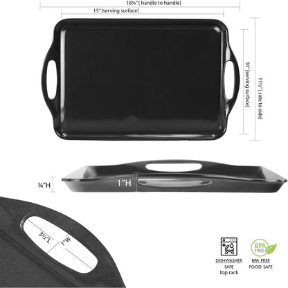 Calypso Basics 2pc Melamine Tray Set, Rectangular Serving/Ottoman Tray with Handles and Matching Small Tidbit Tray, Food Safe/BPA Free, Fresh Lemon Pattern