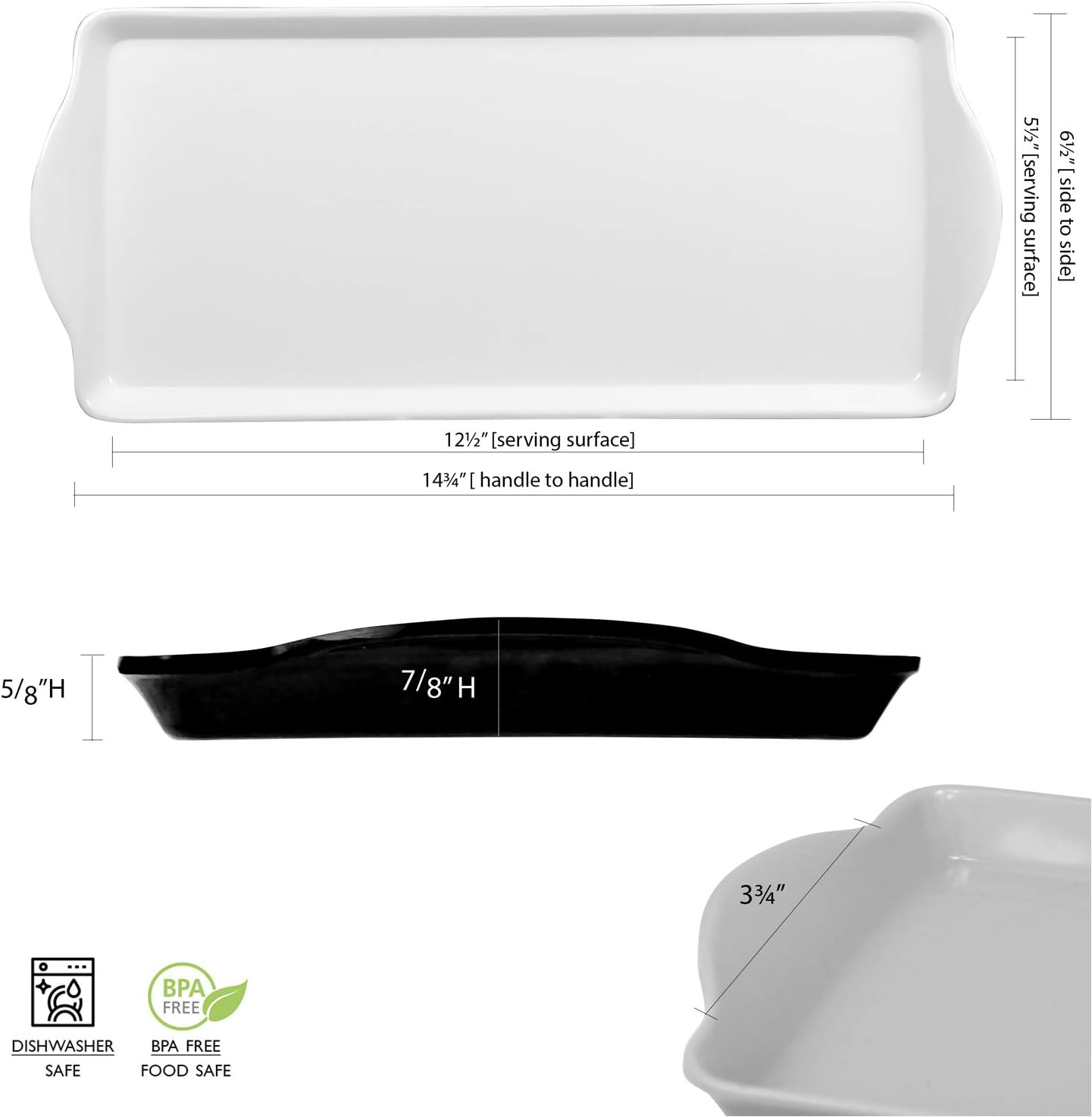 Calypso Basics 2pc Melamine Tray Set, Rectangular Serving/Ottoman Tray with Handles and Matching Small Tidbit Tray, Food Safe/BPA Free, Fresh Lemon Pattern