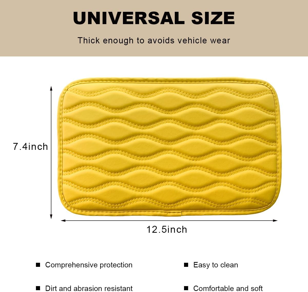 Car Center Console Pad, Waterproof Leather Armrest Seat Box Cover Protector, Non-Slip Middle Console Cushion Pad Interior Decor Fits Most Vehicles, Car Accessories (Yellow)