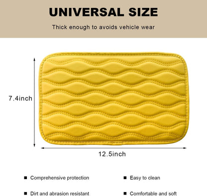 Car Center Console Pad, Waterproof Leather Armrest Seat Box Cover Protector, Non-Slip Middle Console Cushion Pad Interior Decor Fits Most Vehicles, Car Accessories (Yellow)