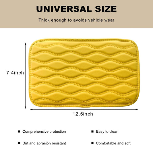 Car Center Console Pad, Waterproof Leather Armrest Seat Box Cover Protector, Non-Slip Middle Console Cushion Pad Interior Decor Fits Most Vehicles, Car Accessories (Yellow)