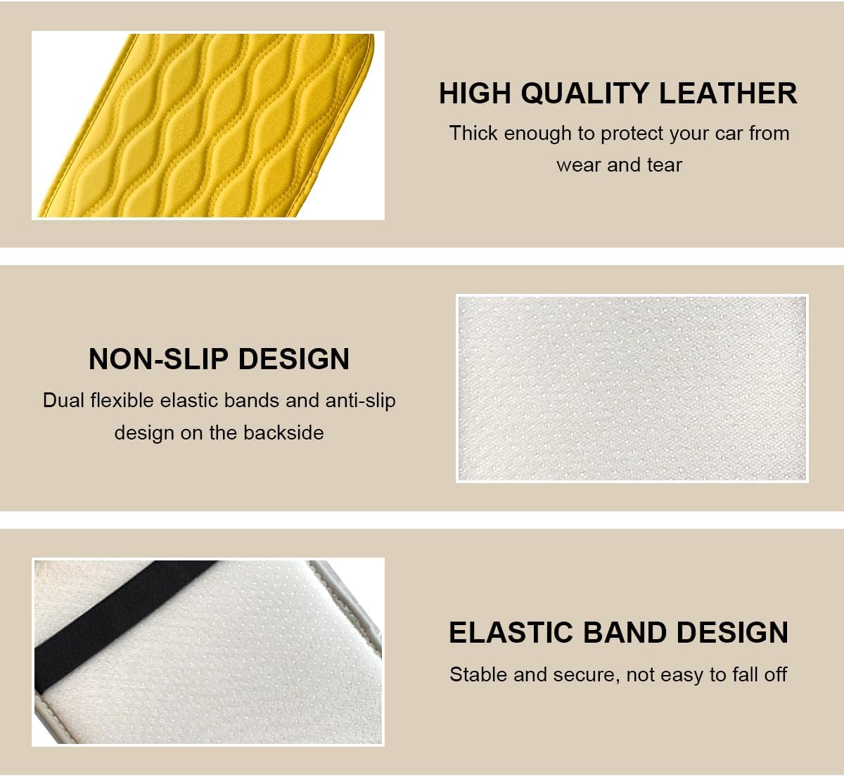 Car Center Console Pad, Waterproof Leather Armrest Seat Box Cover Protector, Non-Slip Middle Console Cushion Pad Interior Decor Fits Most Vehicles, Car Accessories (Yellow)