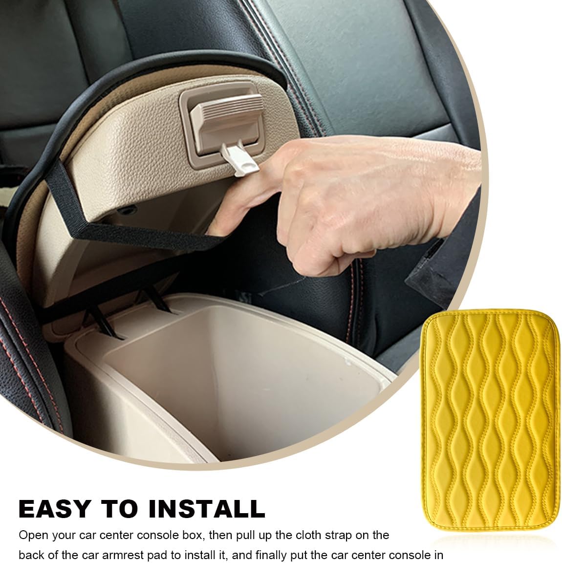 Car Center Console Pad, Waterproof Leather Armrest Seat Box Cover Protector, Non-Slip Middle Console Cushion Pad Interior Decor Fits Most Vehicles, Car Accessories (Yellow)