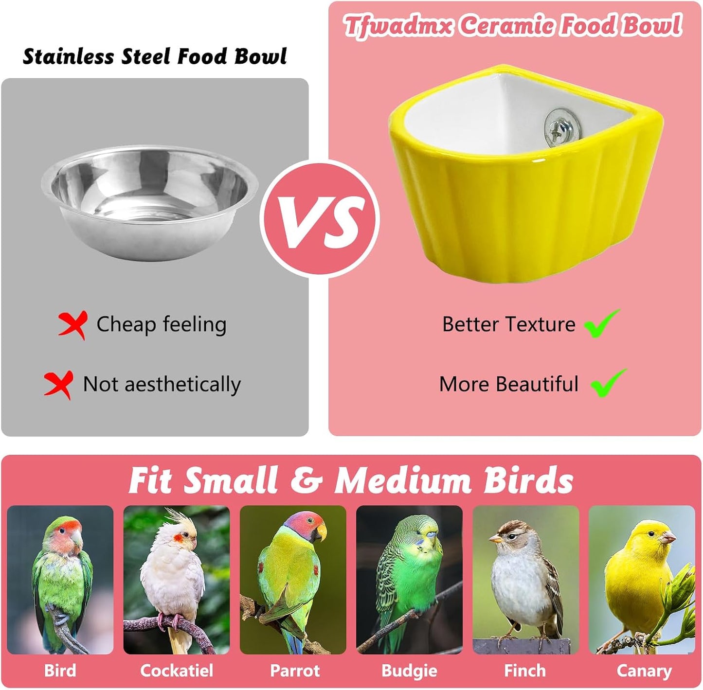 2 Pcs Bird Cage Feeder Ceramic Pet Bird Bowls Parrot Feeding Dish Hanging Parrot Food Bowl for Budgie Finches Lovebirds Parakeet Cockatiels (Blue & Yellow)