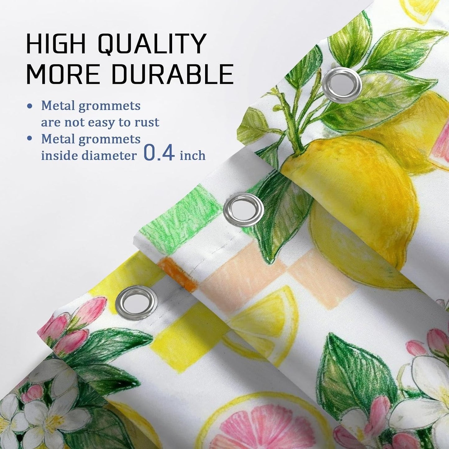 Lemon Shower Curtain Sets, Summer Tropical Palm Flower Summer Yellow Polyester Waterproof Bathroom Set with Print Cloth Curtains and Rugs Decorative for Toile Guest Room 72x72 Inch