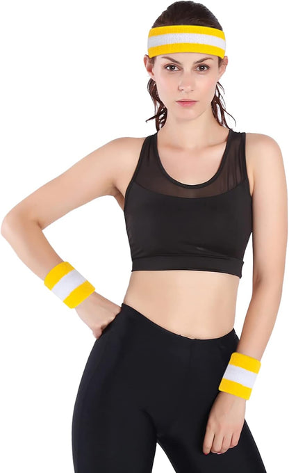 Sweatbands Set Headband Wristbands Neon Sports Fitness 80s Costumes Accessories 80s Workout Outfit for Men Women
