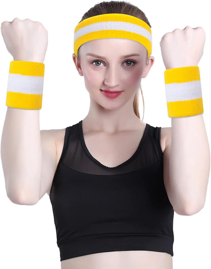 Sweatbands Set Headband Wristbands Neon Sports Fitness 80s Costumes Accessories 80s Workout Outfit for Men Women