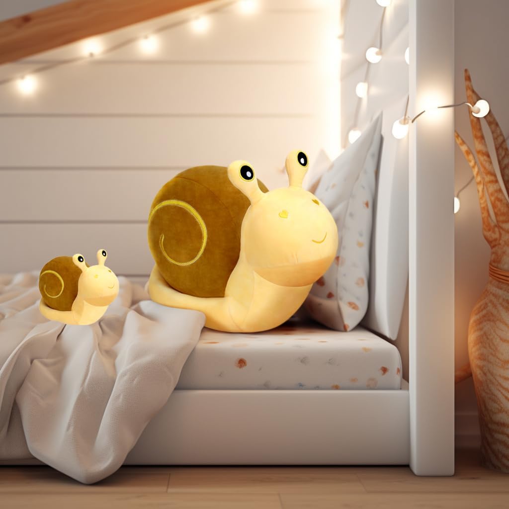 Snail Plush Pillow, Yellow 7.8 Inch, Cute Stuffed Animal Plushies | 4 Sizes Soft Snail Toy Plush, Hidden Zipper, Kawaii Home Decor Gifts for Adults and Kids