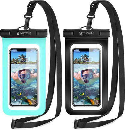 Waterproof Phone Pouch IPX8 Beach Cruise Travel Essentials 2 Pack | Cell Phone Dry Bag, Waterproof Phone Case for iPhone Samsung, Touch Screen, Adjustable Lanyard, UP to 7 Inches
