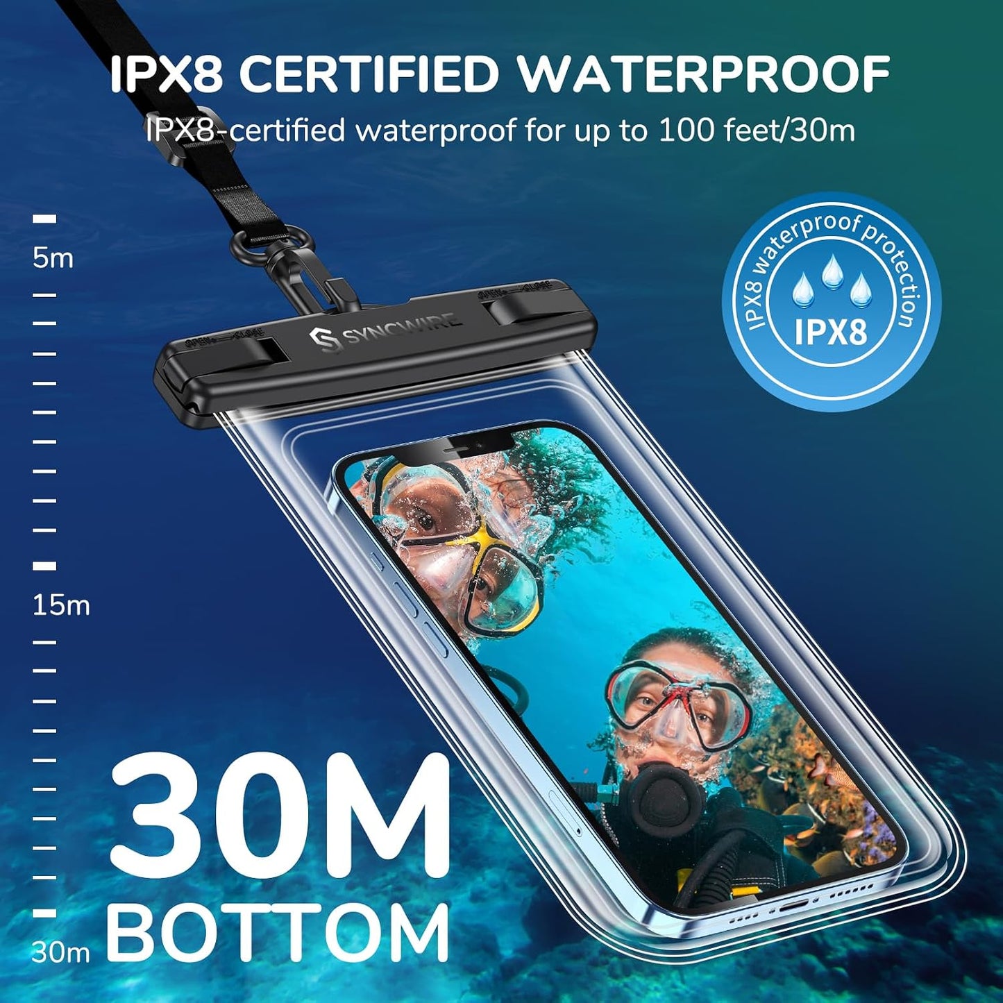 Waterproof Phone Pouch IPX8 Beach Cruise Travel Essentials 2 Pack | Cell Phone Dry Bag, Waterproof Phone Case for iPhone Samsung, Touch Screen, Adjustable Lanyard, UP to 7 Inches