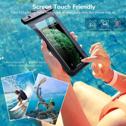 Waterproof Phone Pouch IPX8 Beach Cruise Travel Essentials 2 Pack | Cell Phone Dry Bag, Waterproof Phone Case for iPhone Samsung, Touch Screen, Adjustable Lanyard, UP to 7 Inches