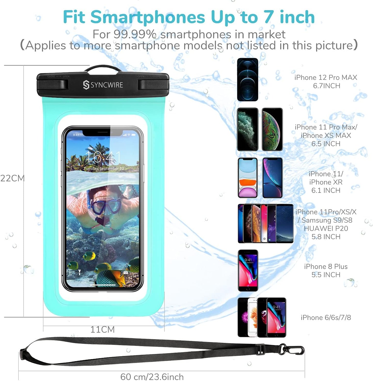 Waterproof Phone Pouch IPX8 Beach Cruise Travel Essentials 2 Pack | Cell Phone Dry Bag, Waterproof Phone Case for iPhone Samsung, Touch Screen, Adjustable Lanyard, UP to 7 Inches