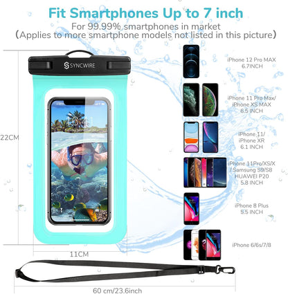 Waterproof Phone Pouch IPX8 Beach Cruise Travel Essentials 2 Pack | Cell Phone Dry Bag, Waterproof Phone Case for iPhone Samsung, Touch Screen, Adjustable Lanyard, UP to 7 Inches