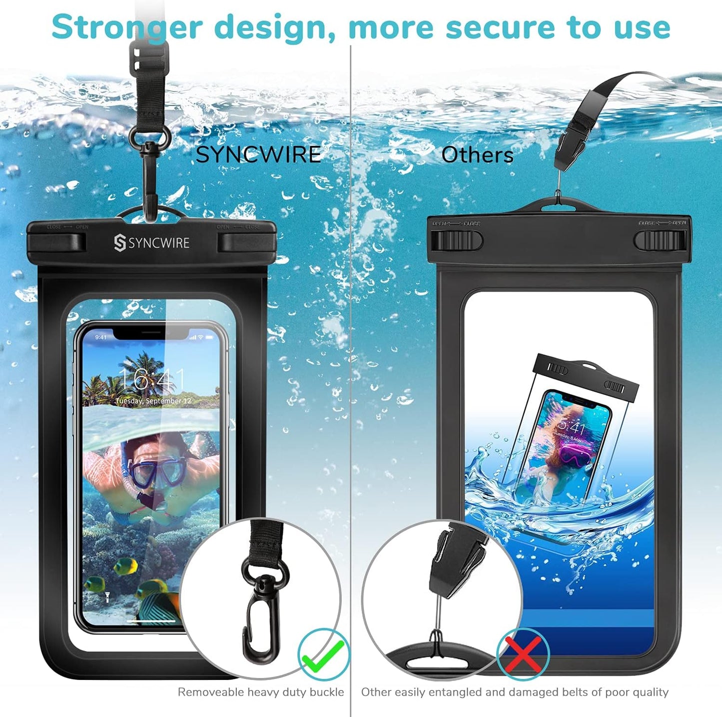Waterproof Phone Pouch IPX8 Beach Cruise Travel Essentials 2 Pack | Cell Phone Dry Bag, Waterproof Phone Case for iPhone Samsung, Touch Screen, Adjustable Lanyard, UP to 7 Inches