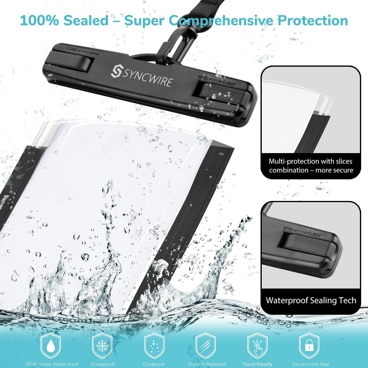 Waterproof Phone Pouch IPX8 Beach Cruise Travel Essentials 2 Pack | Cell Phone Dry Bag, Waterproof Phone Case for iPhone Samsung, Touch Screen, Adjustable Lanyard, UP to 7 Inches