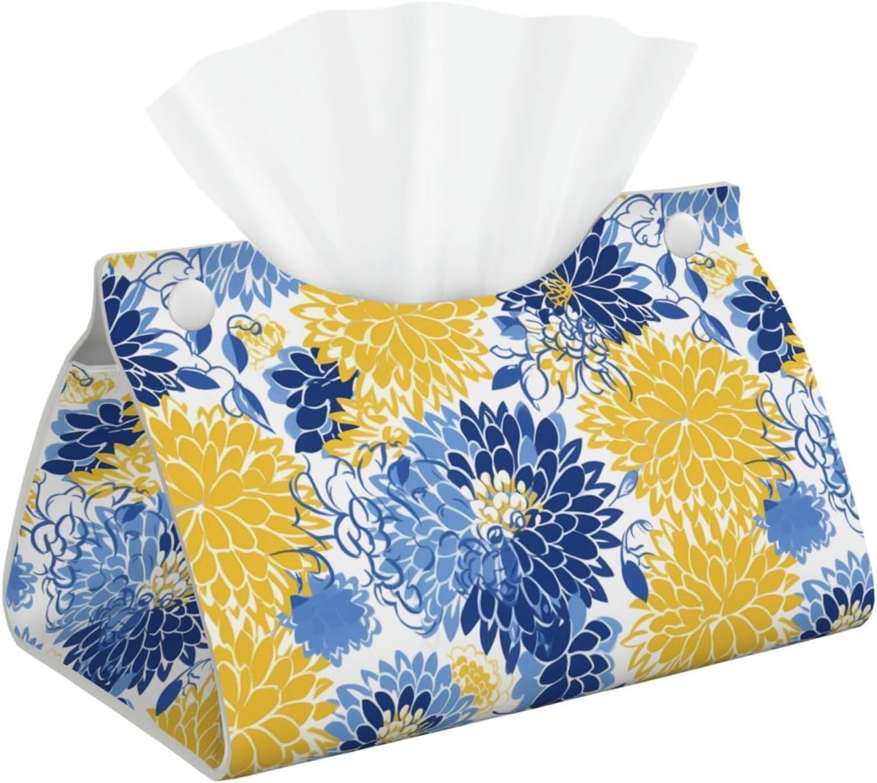 Flower Blue Floral Yellow Rectangular Tissue Box Cover, Square Tissue Boxes Holder for Home Bathroom Car Office Countertop Decor 7.9"x4.9"x4.5"