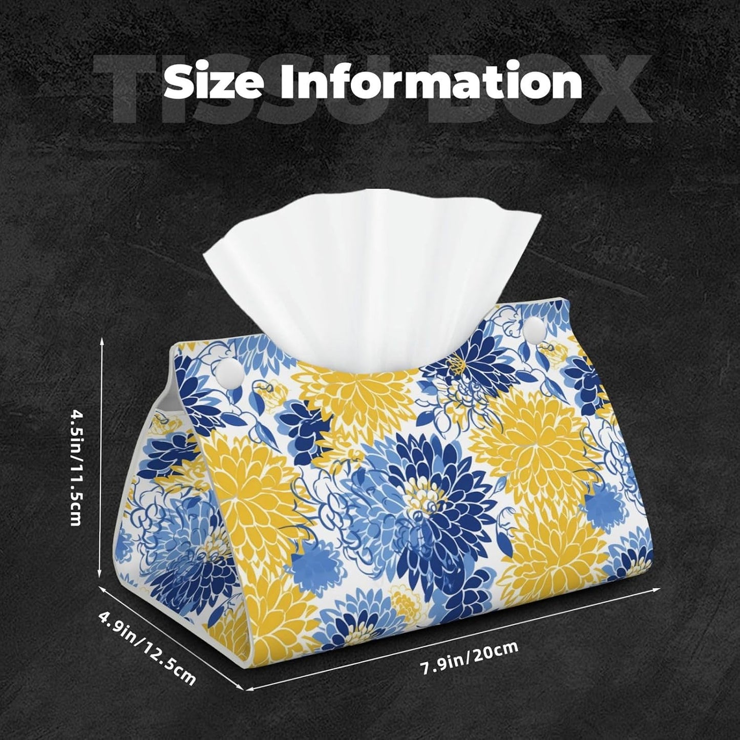 Flower Blue Floral Yellow Rectangular Tissue Box Cover, Square Tissue Boxes Holder for Home Bathroom Car Office Countertop Decor 7.9"x4.9"x4.5"