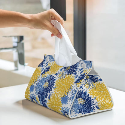 Flower Blue Floral Yellow Rectangular Tissue Box Cover, Square Tissue Boxes Holder for Home Bathroom Car Office Countertop Decor 7.9"x4.9"x4.5"