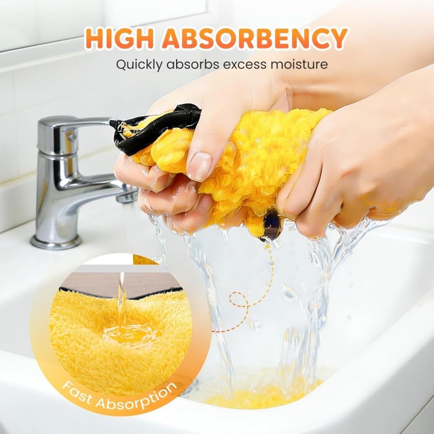 Pet Grooming Gloves – Dog & Cat Bath Gloves with Quick-Dry Absorbent Microfiber, Gentle Bathing & Drying Gloves for Washing, Massaging & Shedding, 10.2x7.9x0.79in (Yellow,1)