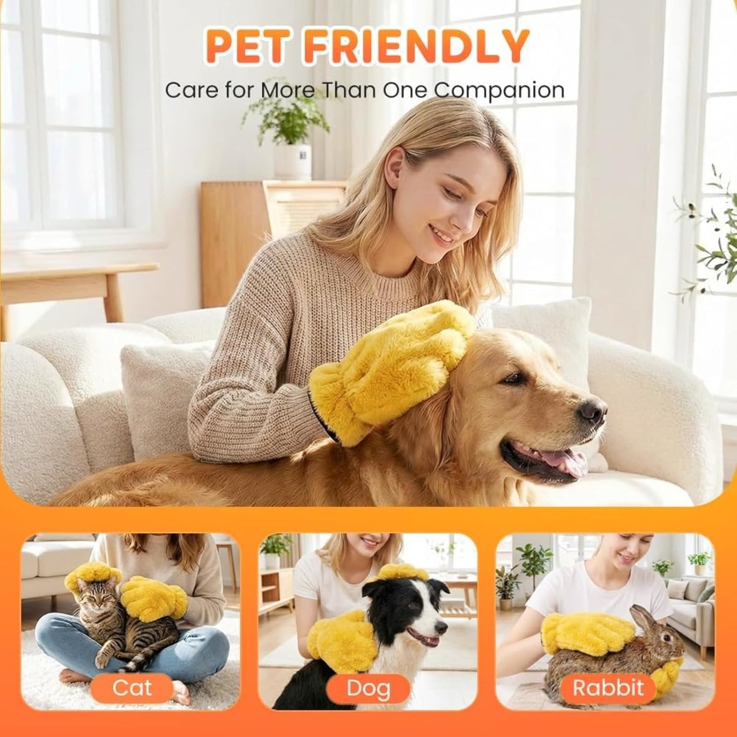 Pet Grooming Gloves – Dog & Cat Bath Gloves with Quick-Dry Absorbent Microfiber, Gentle Bathing & Drying Gloves for Washing, Massaging & Shedding, 10.2x7.9x0.79in (Yellow,1)