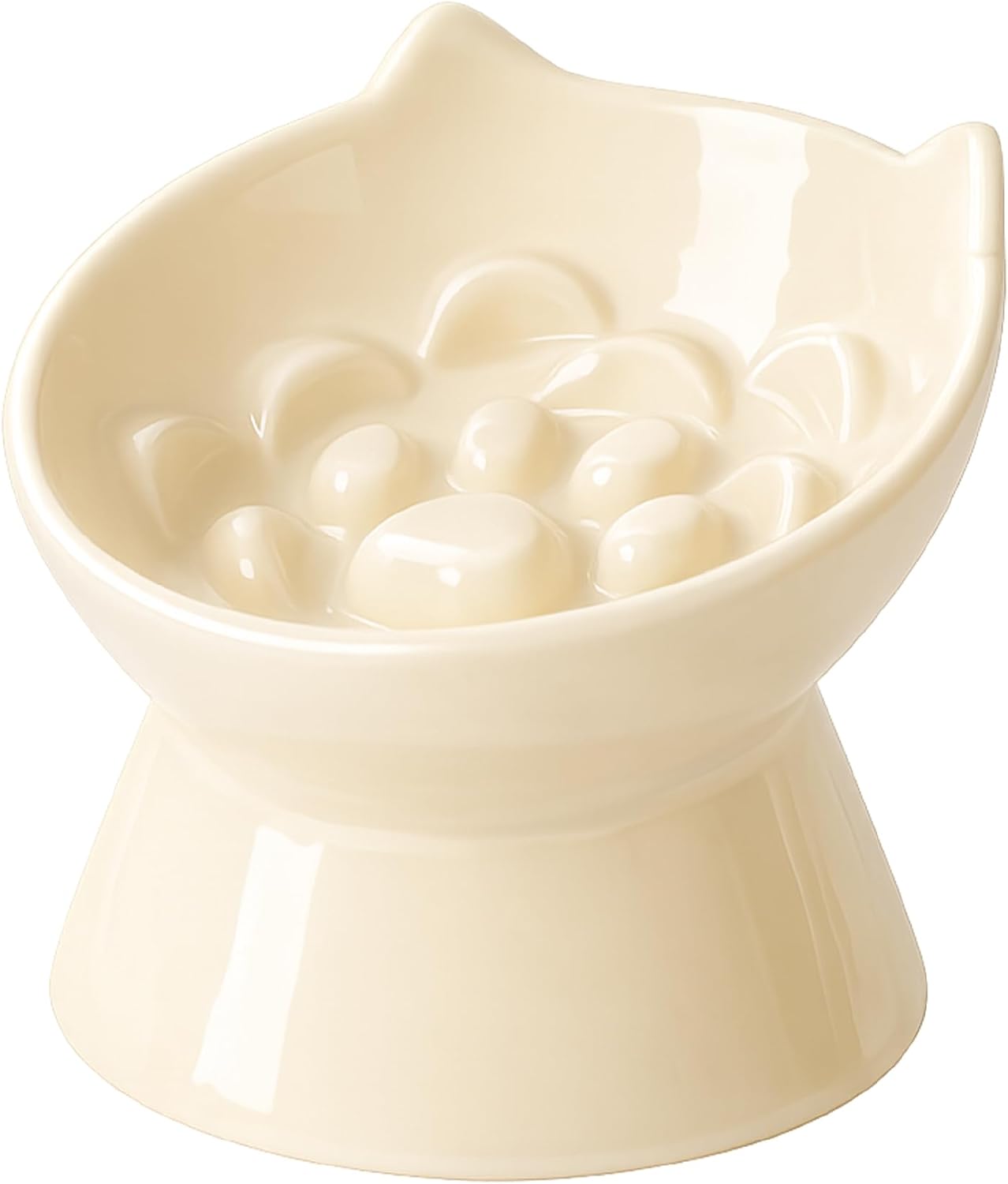 Lynx Ceramic Raised Slow Dog & Cat Elevated Food Bowl, Daisy Yellow | Tilted 15° Elevated Pet Food Bowl, Whisker-Friendly, Anti-Choking Dish, Dishwasher Safe, Nonslip, Food Grade Material