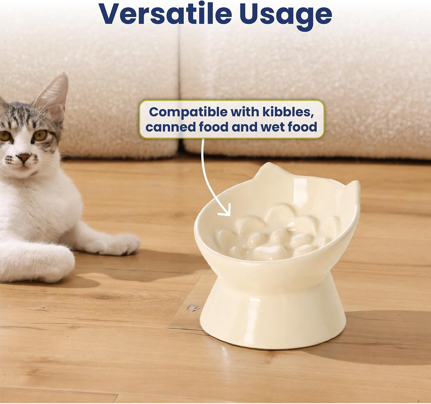 Lynx Ceramic Raised Slow Dog & Cat Elevated Food Bowl, Daisy Yellow | Tilted 15° Elevated Pet Food Bowl, Whisker-Friendly, Anti-Choking Dish, Dishwasher Safe, Nonslip, Food Grade Material
