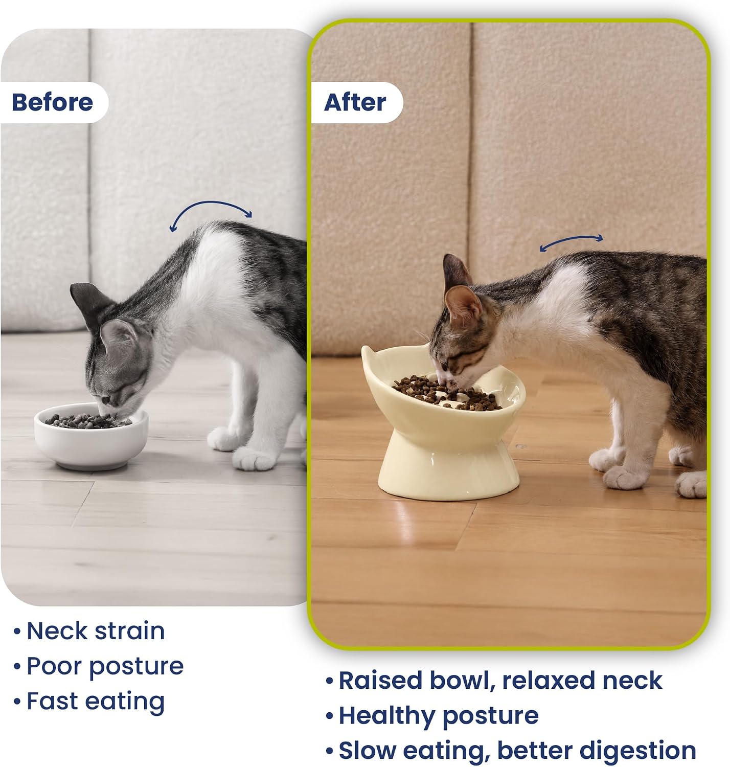 Lynx Ceramic Raised Slow Dog & Cat Elevated Food Bowl, Daisy Yellow | Tilted 15° Elevated Pet Food Bowl, Whisker-Friendly, Anti-Choking Dish, Dishwasher Safe, Nonslip, Food Grade Material
