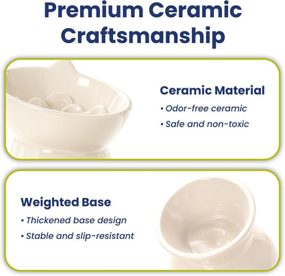 Lynx Ceramic Raised Slow Dog & Cat Elevated Food Bowl, Daisy Yellow | Tilted 15° Elevated Pet Food Bowl, Whisker-Friendly, Anti-Choking Dish, Dishwasher Safe, Nonslip, Food Grade Material