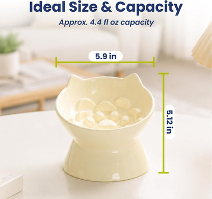 Lynx Ceramic Raised Slow Dog & Cat Elevated Food Bowl, Daisy Yellow | Tilted 15° Elevated Pet Food Bowl, Whisker-Friendly, Anti-Choking Dish, Dishwasher Safe, Nonslip, Food Grade Material