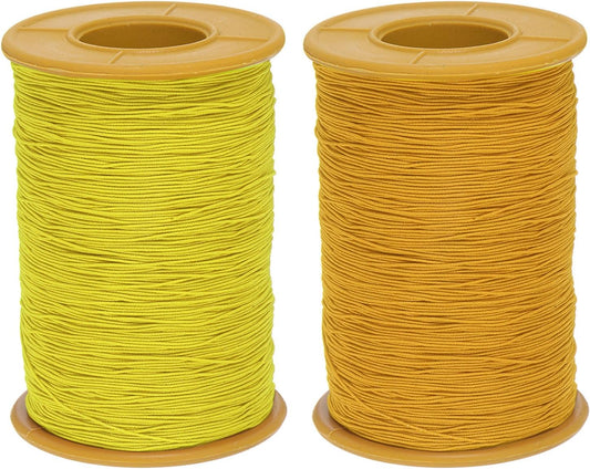 2pcs Elastic Sewing Thread 547 Yards 0.5mm Thickness Latex Tailoring Craft Sewing Thread for Hand Sewing, Gathering, Embroidery, Sewing Machine, Gold Yellow & Yellow