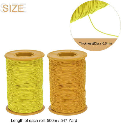 2pcs Elastic Sewing Thread 547 Yards 0.5mm Thickness Latex Tailoring Craft Sewing Thread for Hand Sewing, Gathering, Embroidery, Sewing Machine, Gold Yellow & Yellow