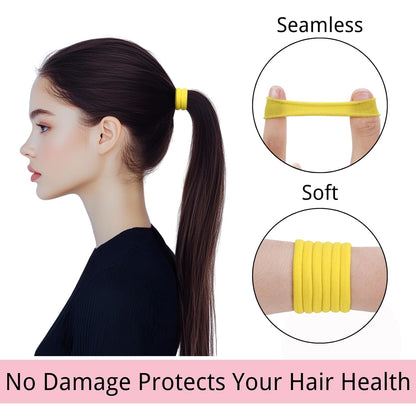 120 Pcs Yellow Hair Ties for Women, No Damage Soft Seamless Nylon Hair Elastics for Thick Hair, Ponytail Holders, Solid Yellow Hair Accessories