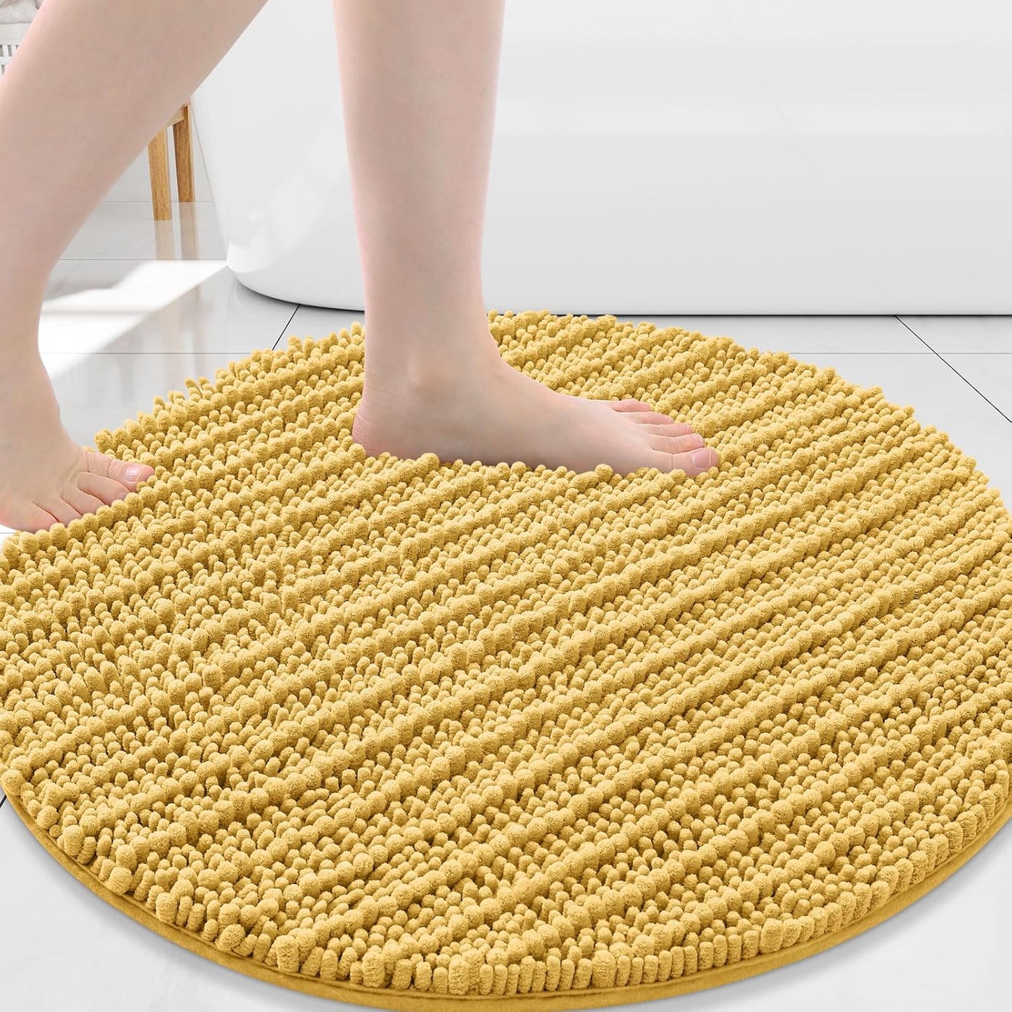 Round Bathroom Rugs 24x24, Extra Soft Thick Absorbent Shaggy Chenille Bath Rugs, Machine Wash Dry, Bath Mats for Bathroom Floor, Tub and Shower, Home Decor Accessories, Yellow