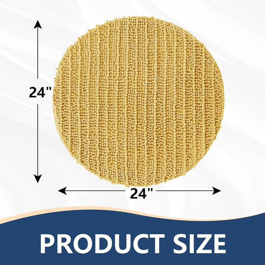 Round Bathroom Rugs 24x24, Extra Soft Thick Absorbent Shaggy Chenille Bath Rugs, Machine Wash Dry, Bath Mats for Bathroom Floor, Tub and Shower, Home Decor Accessories, Yellow