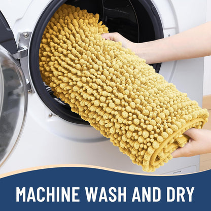 Round Bathroom Rugs 24x24, Extra Soft Thick Absorbent Shaggy Chenille Bath Rugs, Machine Wash Dry, Bath Mats for Bathroom Floor, Tub and Shower, Home Decor Accessories, Yellow