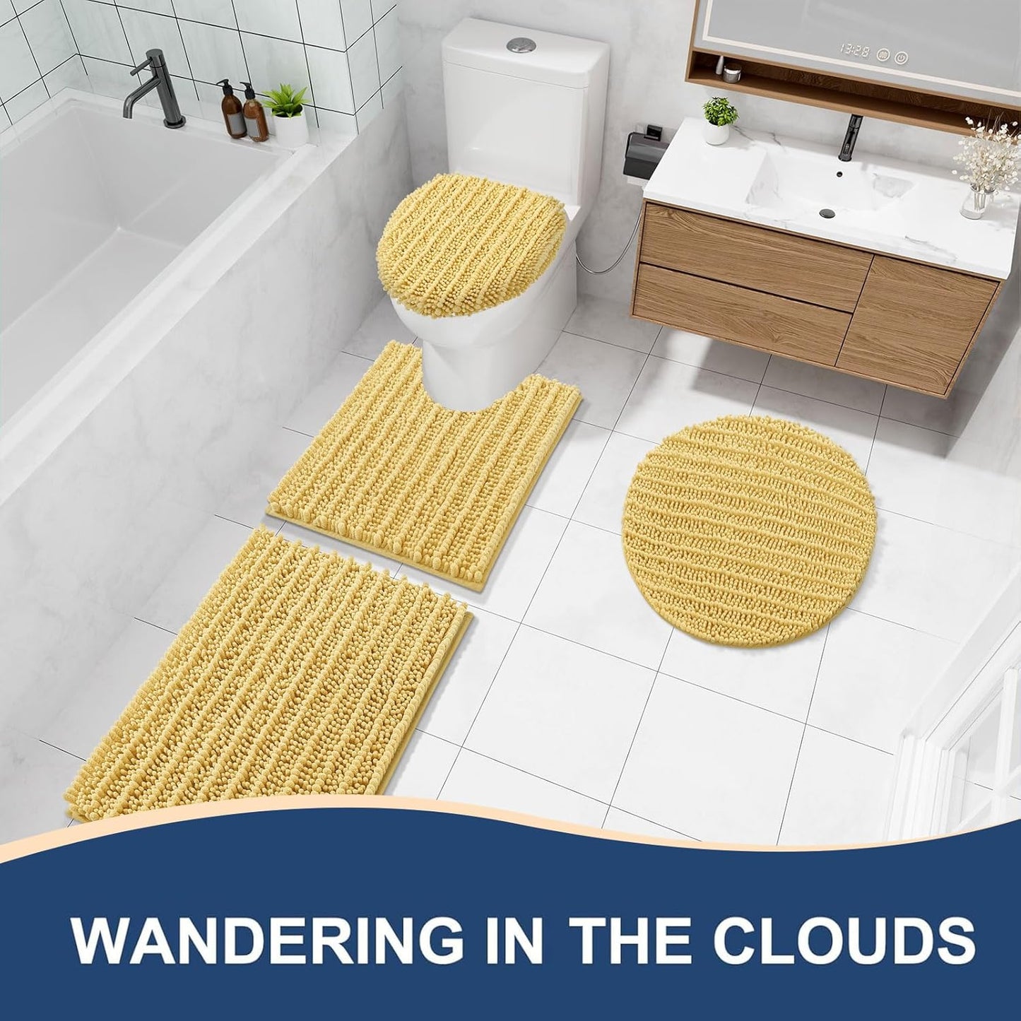 Round Bathroom Rugs 24x24, Extra Soft Thick Absorbent Shaggy Chenille Bath Rugs, Machine Wash Dry, Bath Mats for Bathroom Floor, Tub and Shower, Home Decor Accessories, Yellow