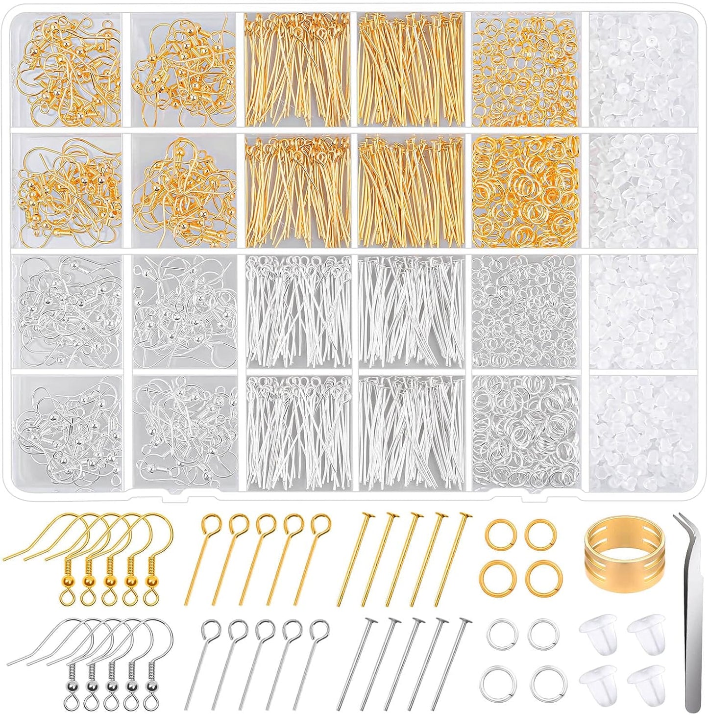 Hypoallergenic Earring Making Kit, 2000Pcs Earring Making Supplies Kit with Hypoallergenic Hooks, Earring Findings, Backs, Pins Jump Rings for Jewelry Making Supplies