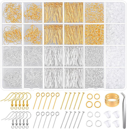 Hypoallergenic Earring Making Kit, 2000Pcs Earring Making Supplies Kit with Hypoallergenic Hooks, Earring Findings, Backs, Pins Jump Rings for Jewelry Making Supplies